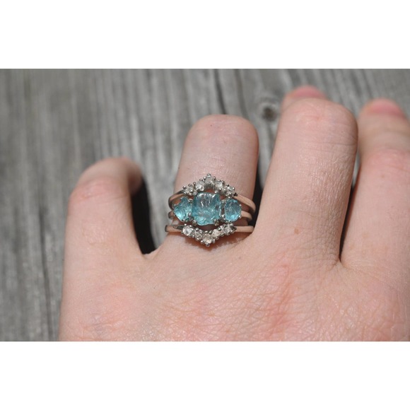 Aquamarine engagement ring set Montana Sapphire raw diamond ring, raw st… - Picture 1 of 3